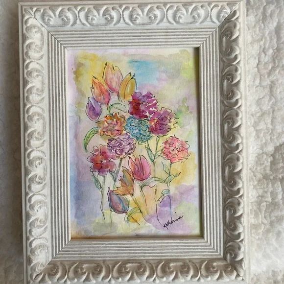 Elegant Floral Watercolor in Ornate Frame - Picture 8 of 8